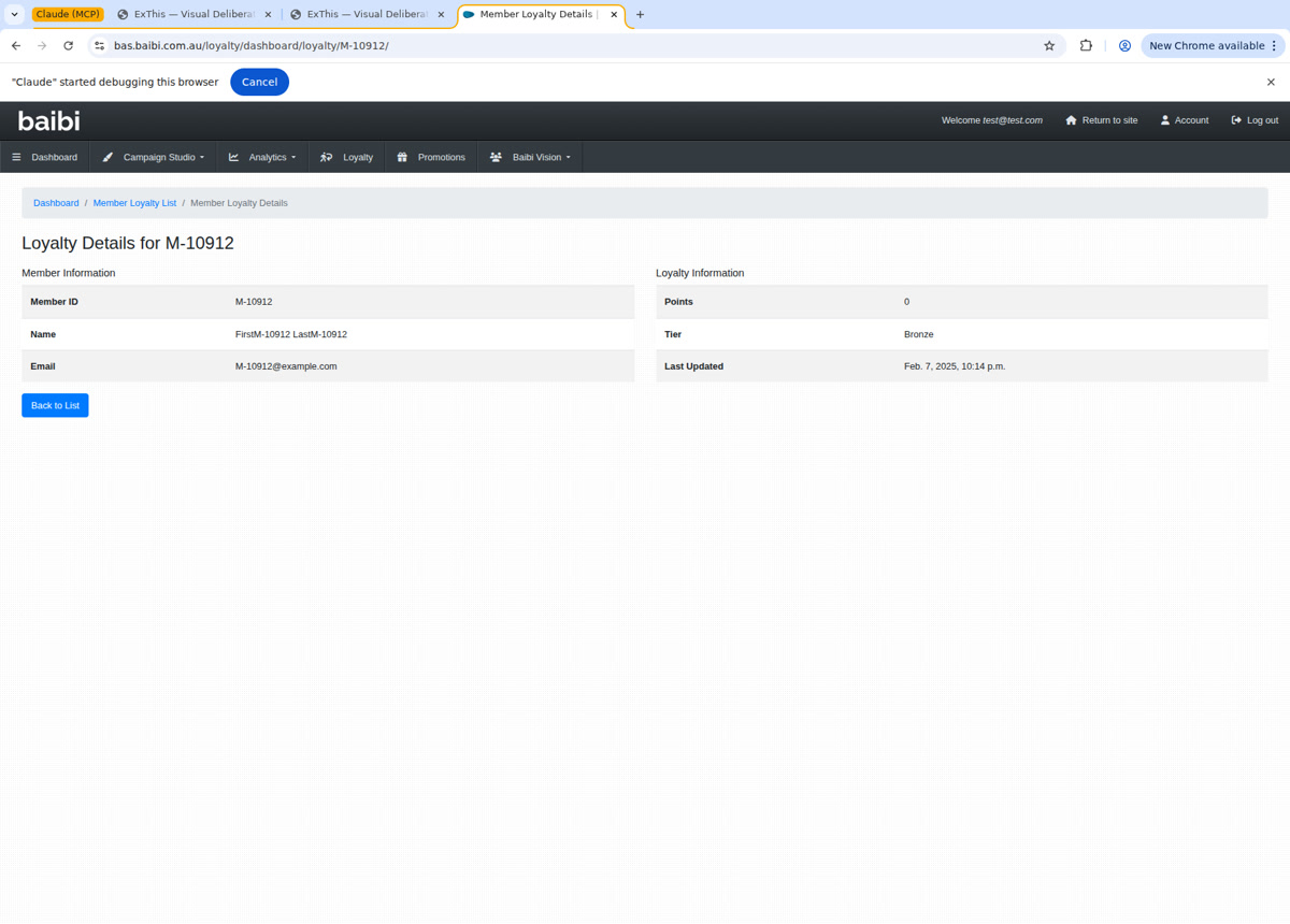 Loyalty member detail page with tier status, activity history, and promotion dispatch