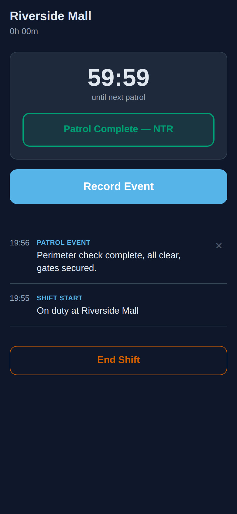 Event logging with voice transcription, photos, and timestamp